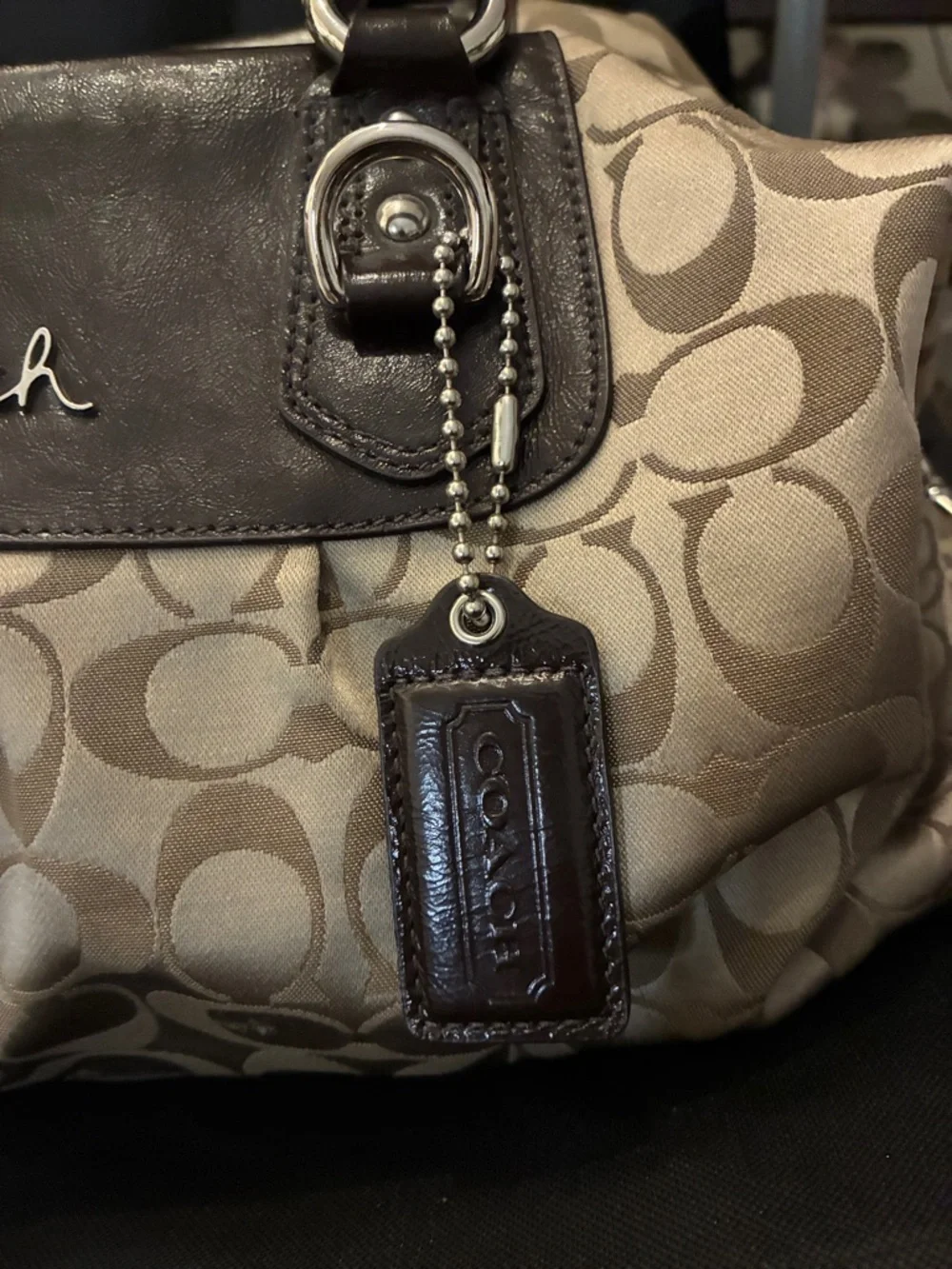 Coach Signature Satchel Brown Tan Canvas Leather Trim Handbag with hang tag - Picture 3 of 9